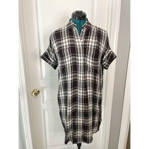 Madewell Gordon Plaid Button Down Short Sleeve Pocket Collar Shirt Dress